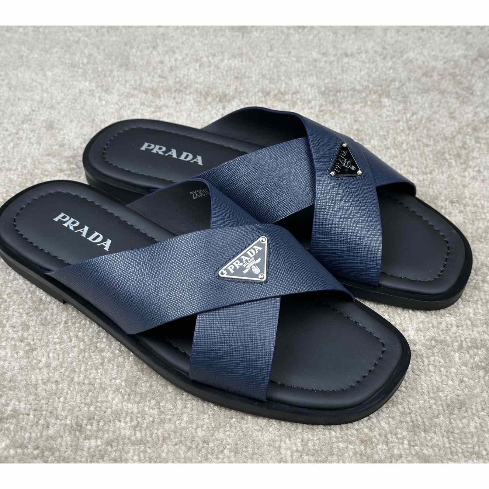 Prada Crisscross Leather Slides - PerfectKickZ