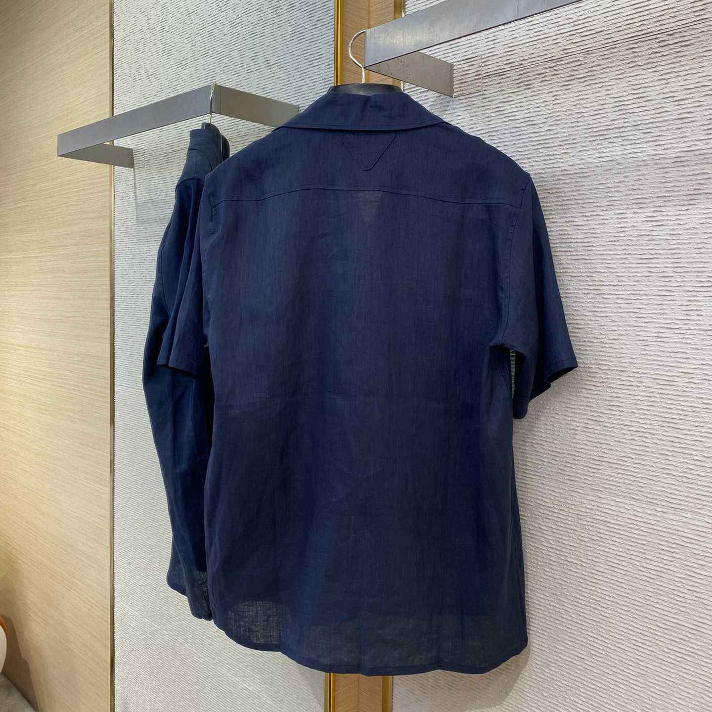 Prada Triangle-logo Cuban-collar Linen Shirt - PerfectKickZ