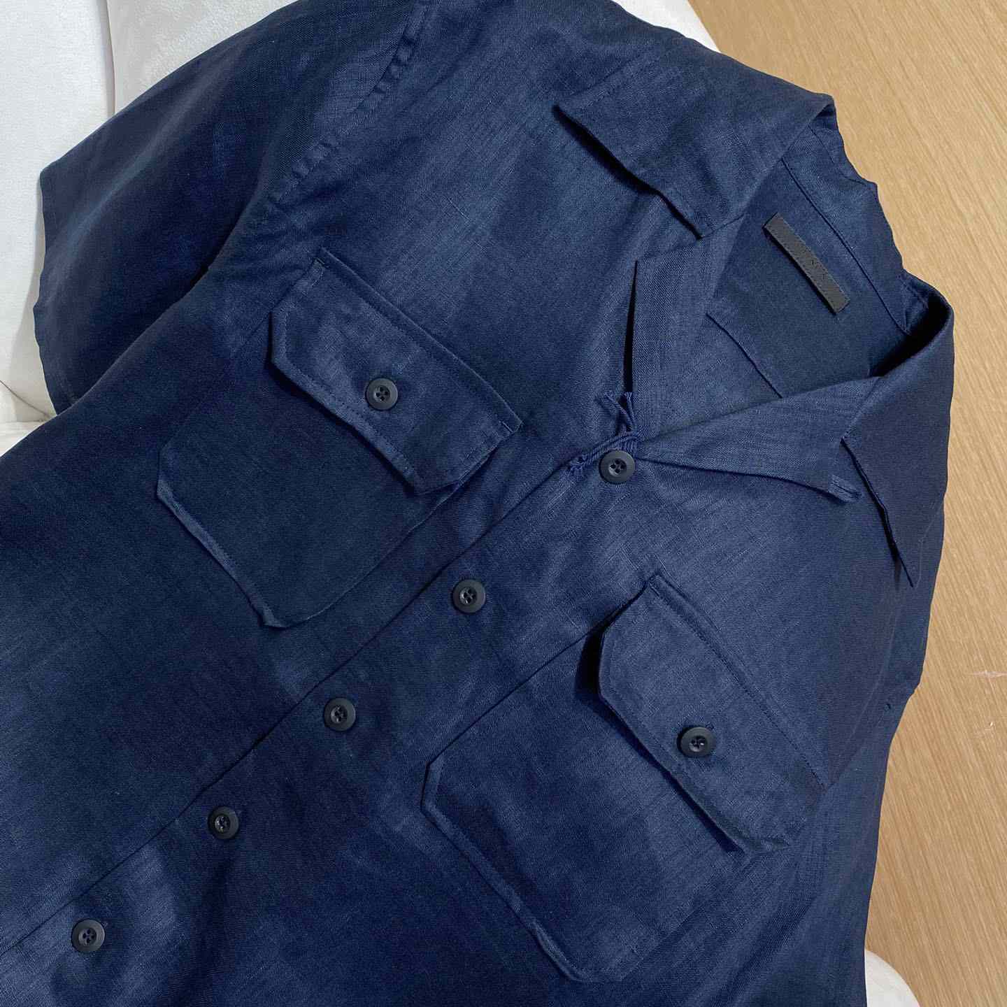 Prada Triangle-logo Cuban-collar Linen Shirt - PerfectKickZ