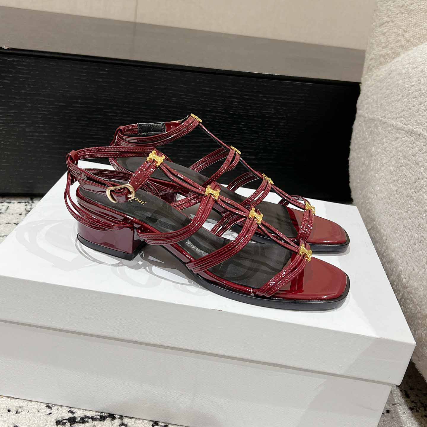 Celine Clemence Multi Triomphe Sandal In Glossy Calfskin - PerfectKickZ