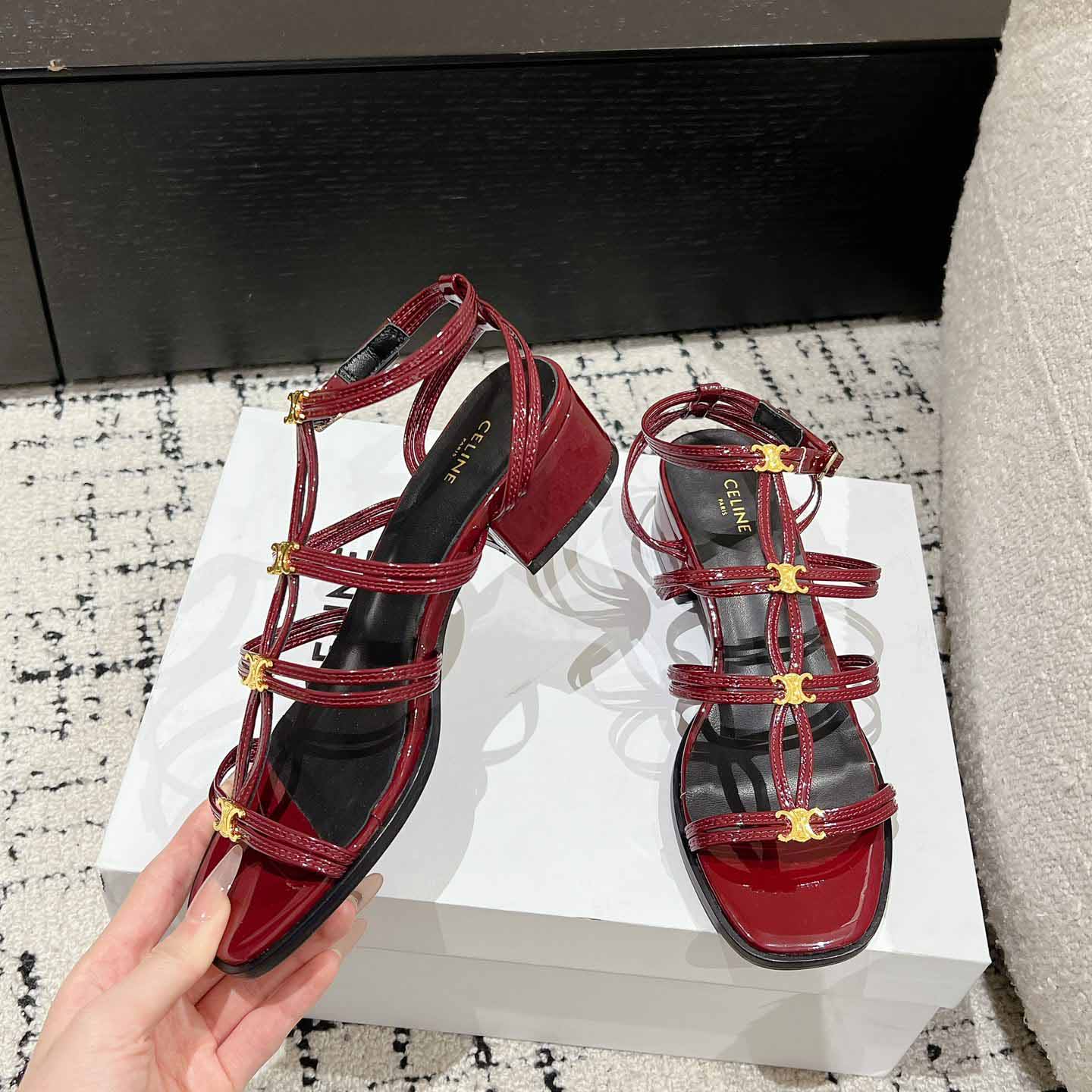 Celine Clemence Multi Triomphe Sandal In Glossy Calfskin - PerfectKickZ