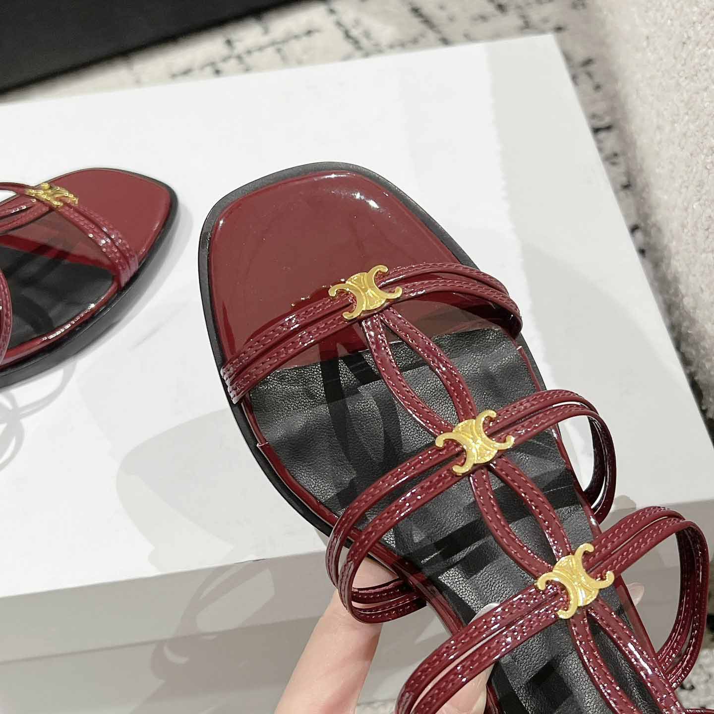 Celine Clemence Multi Triomphe Sandal In Glossy Calfskin - PerfectKickZ