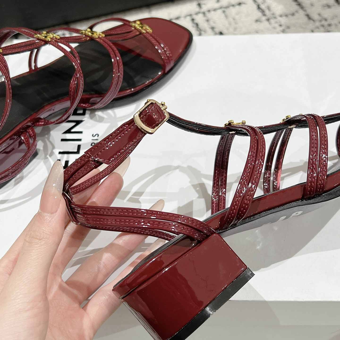 Celine Clemence Multi Triomphe Sandal In Glossy Calfskin - PerfectKickZ