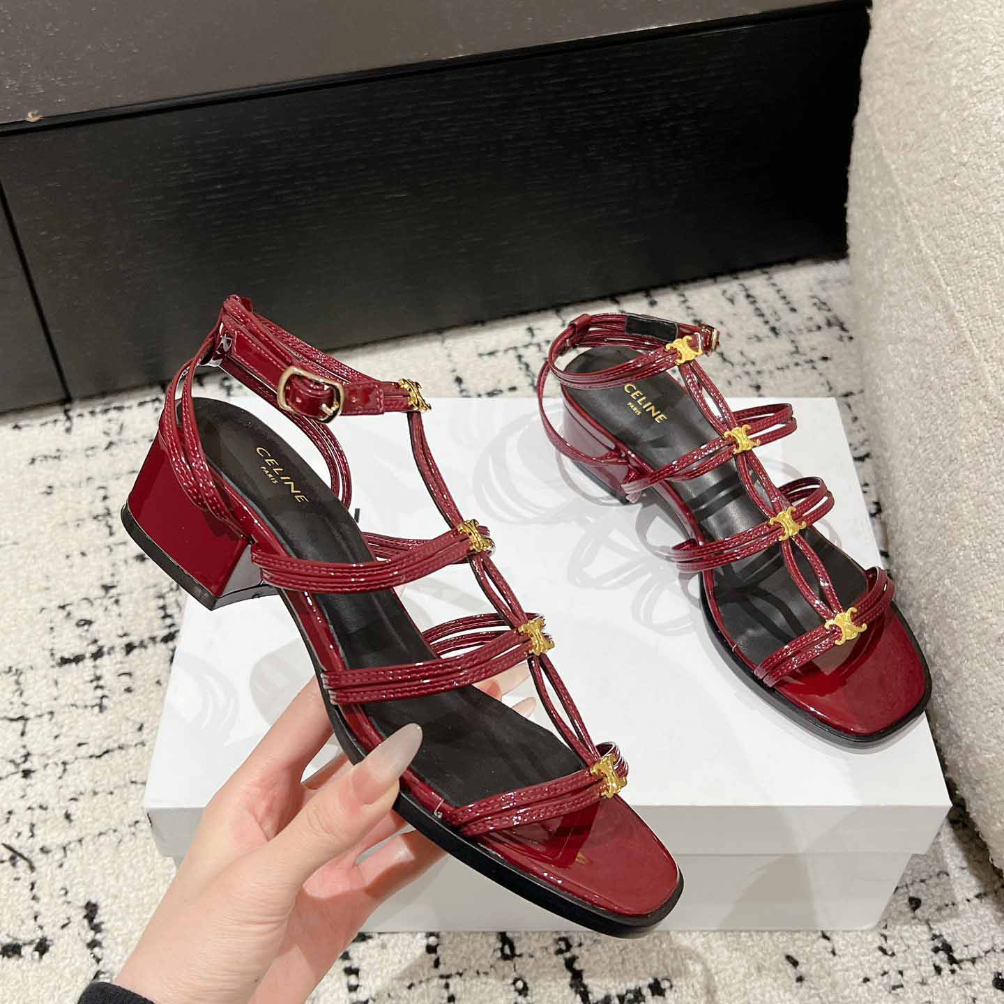 Celine Clemence Multi Triomphe Sandal In Glossy Calfskin - PerfectKickZ