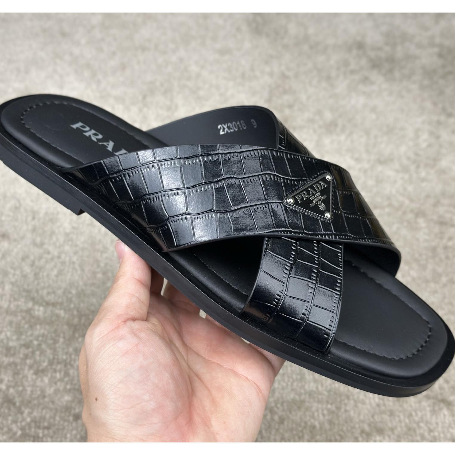 Prada Crisscross Leather Slides - PerfectKickZ