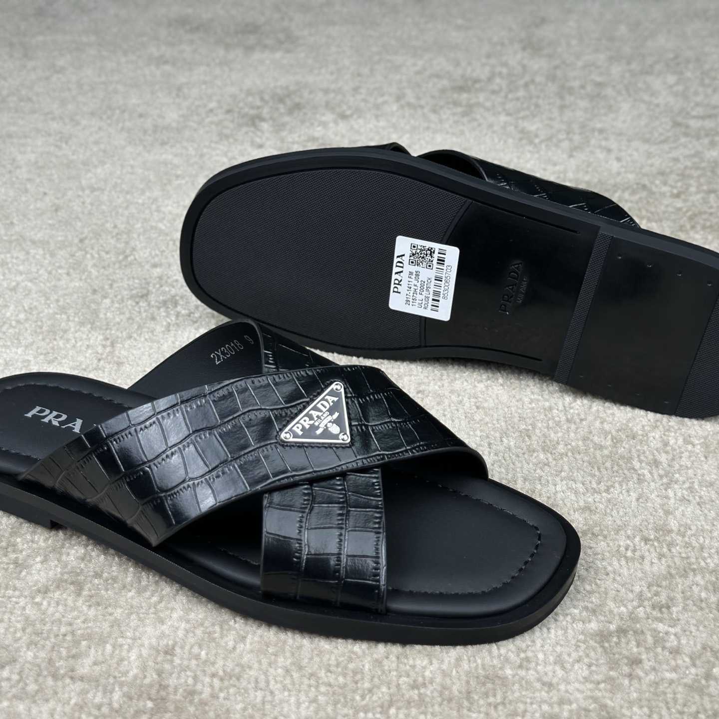 Prada Crisscross Leather Slides - PerfectKickZ