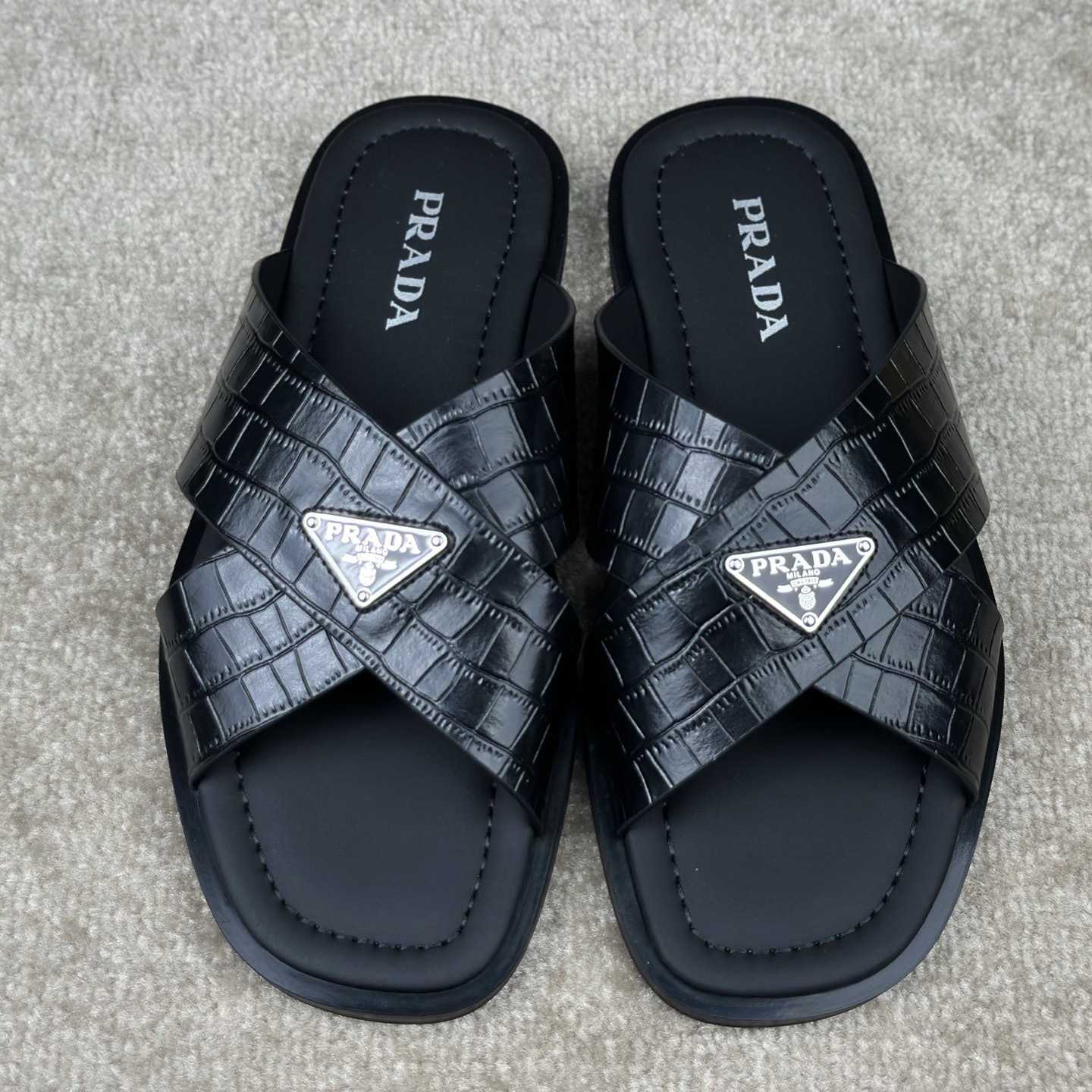 Prada Crisscross Leather Slides - PerfectKickZ