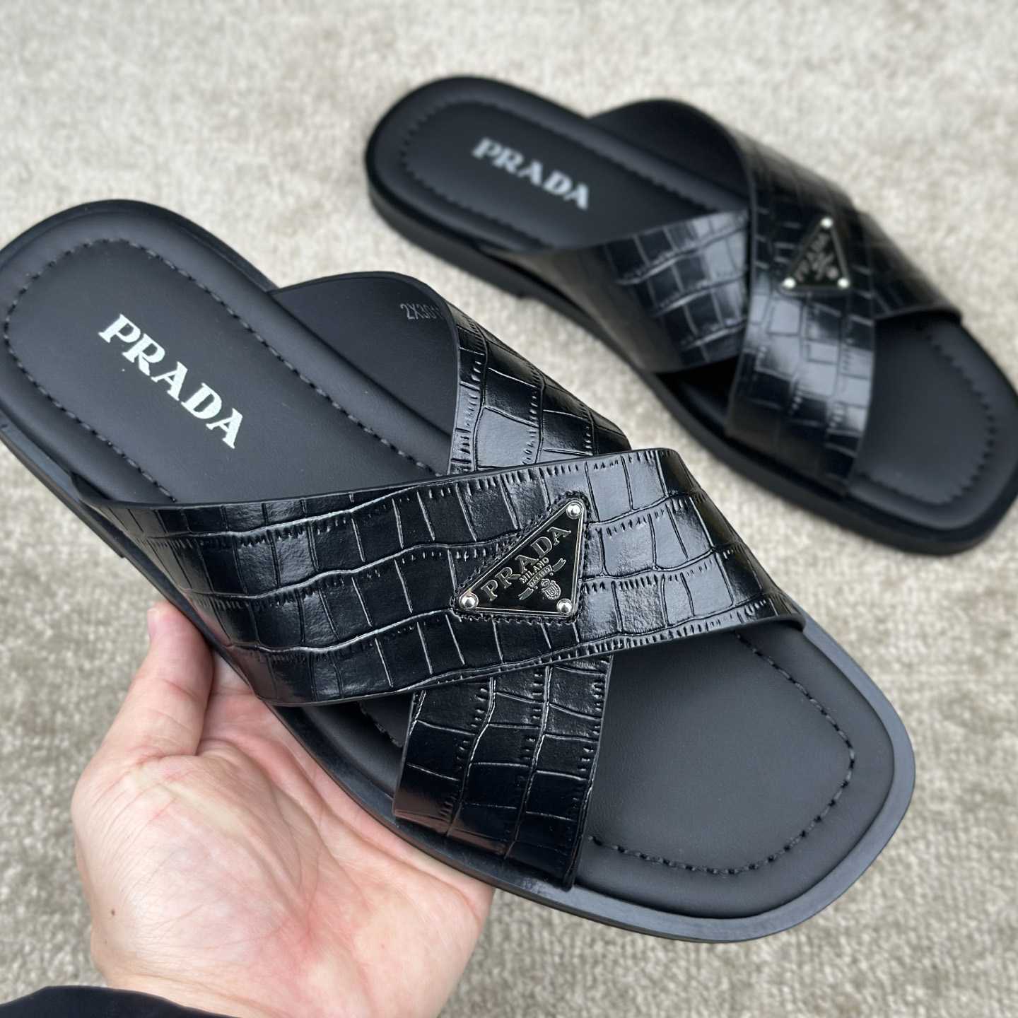 Prada Crisscross Leather Slides - PerfectKickZ