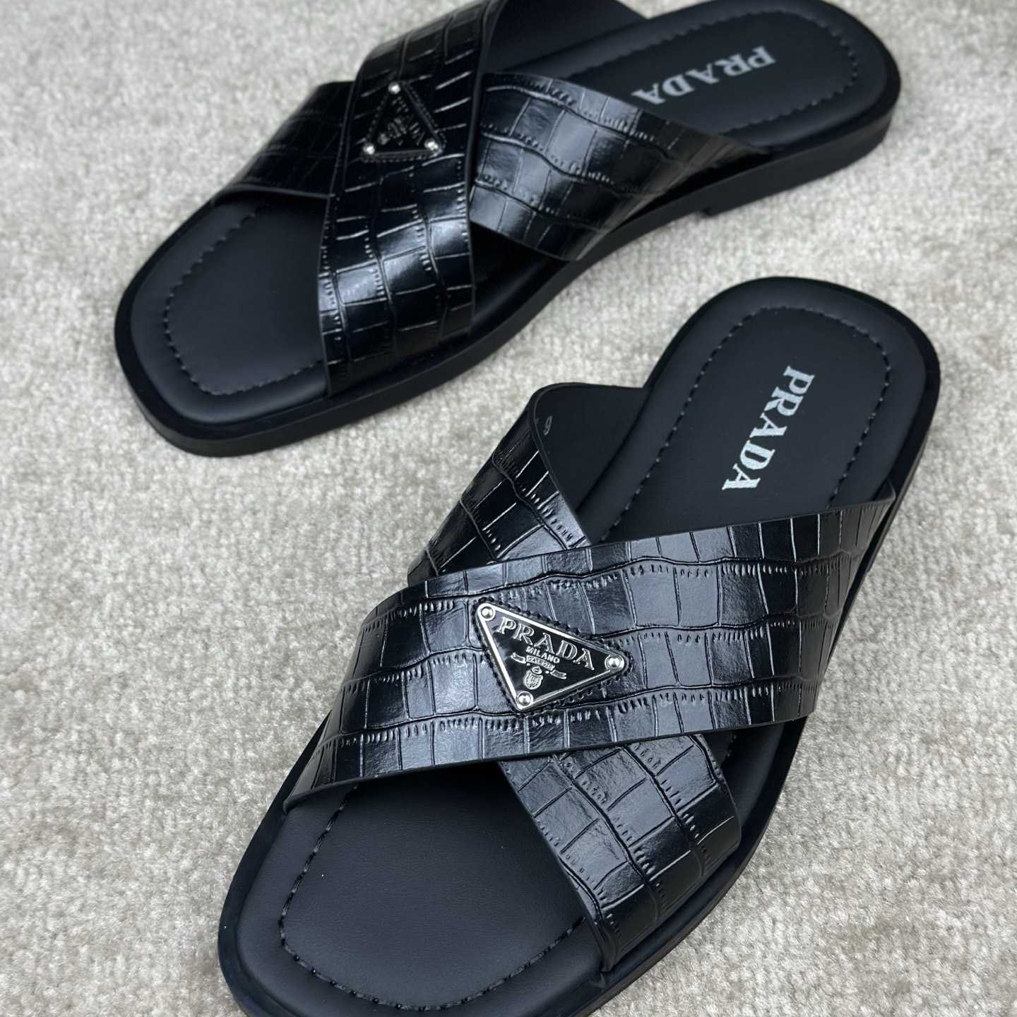 Prada Crisscross Leather Slides - PerfectKickZ