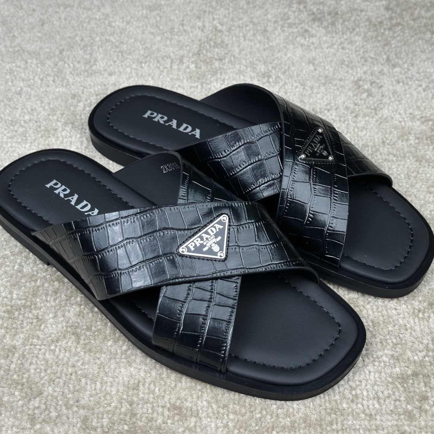 Prada Crisscross Leather Slides - PerfectKickZ
