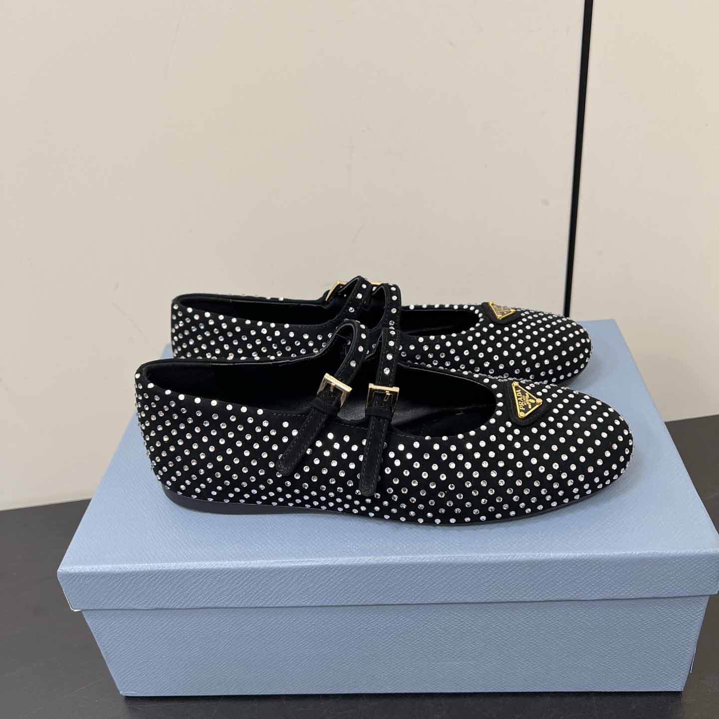 Prada Suede Ballerinas With Crystals - PerfectKickZ