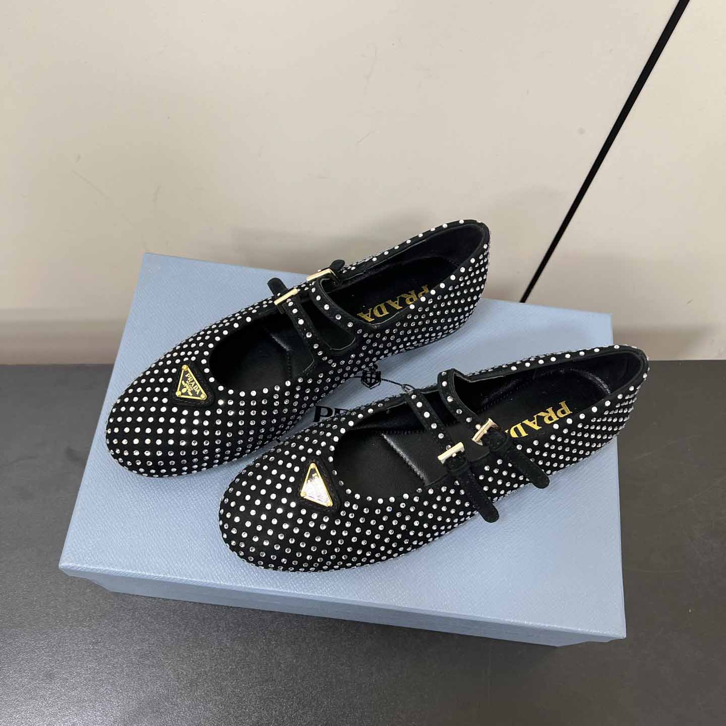 Prada Suede Ballerinas With Crystals - 