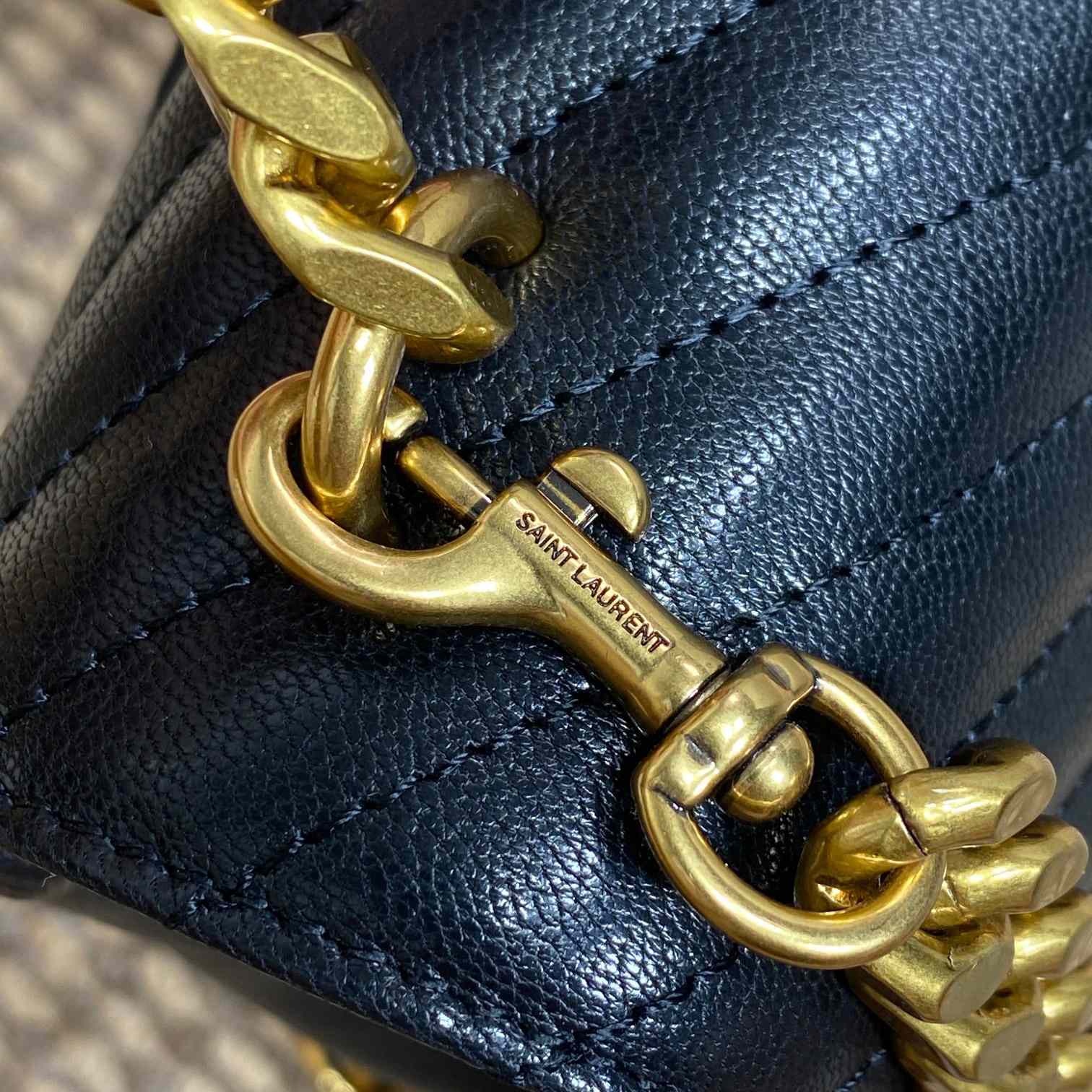 Saint Laurent Black Matelassé Sheepskin Large College Bag  32cm - PerfectKickZ