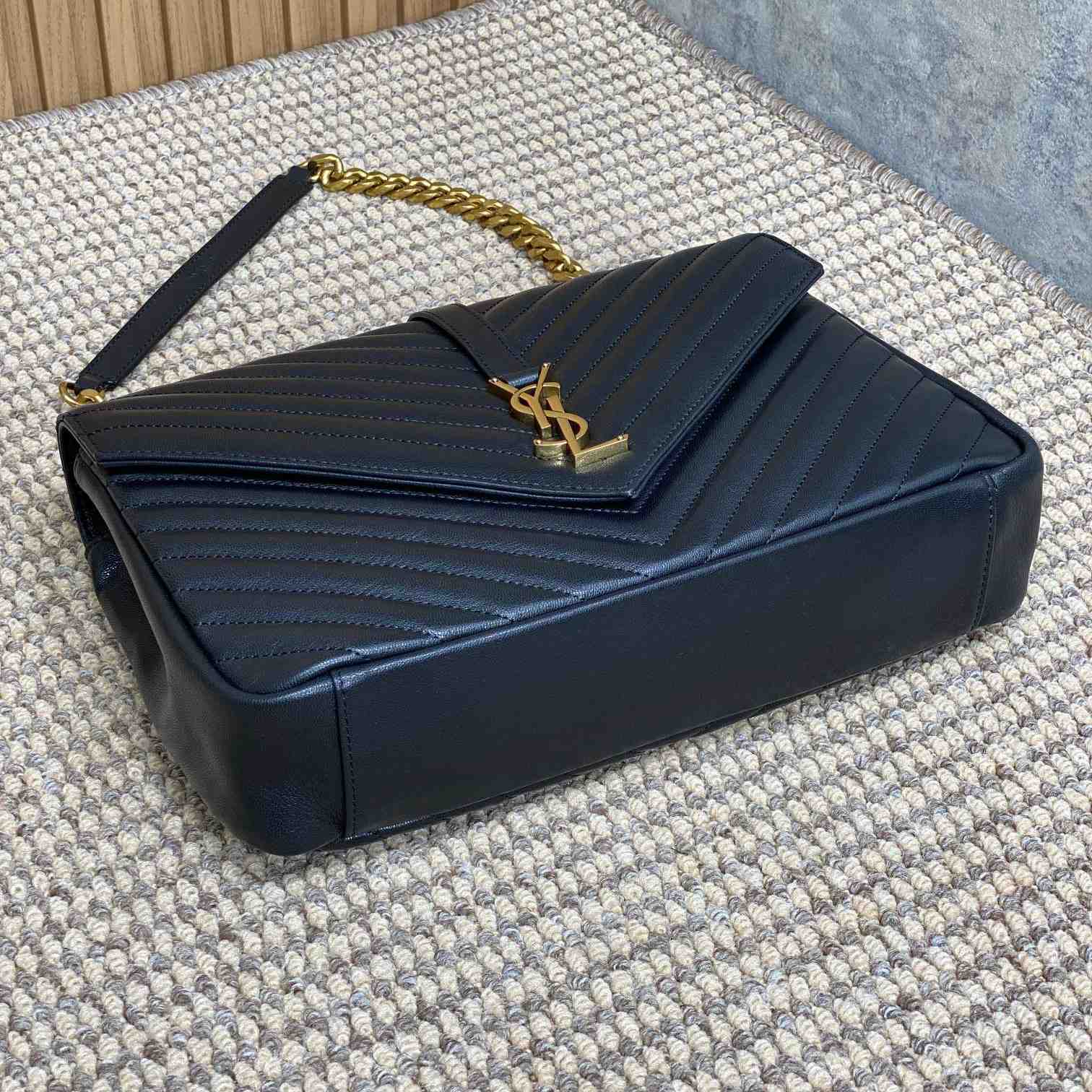 Saint Laurent Black Matelassé Sheepskin Large College Bag  32cm - PerfectKickZ
