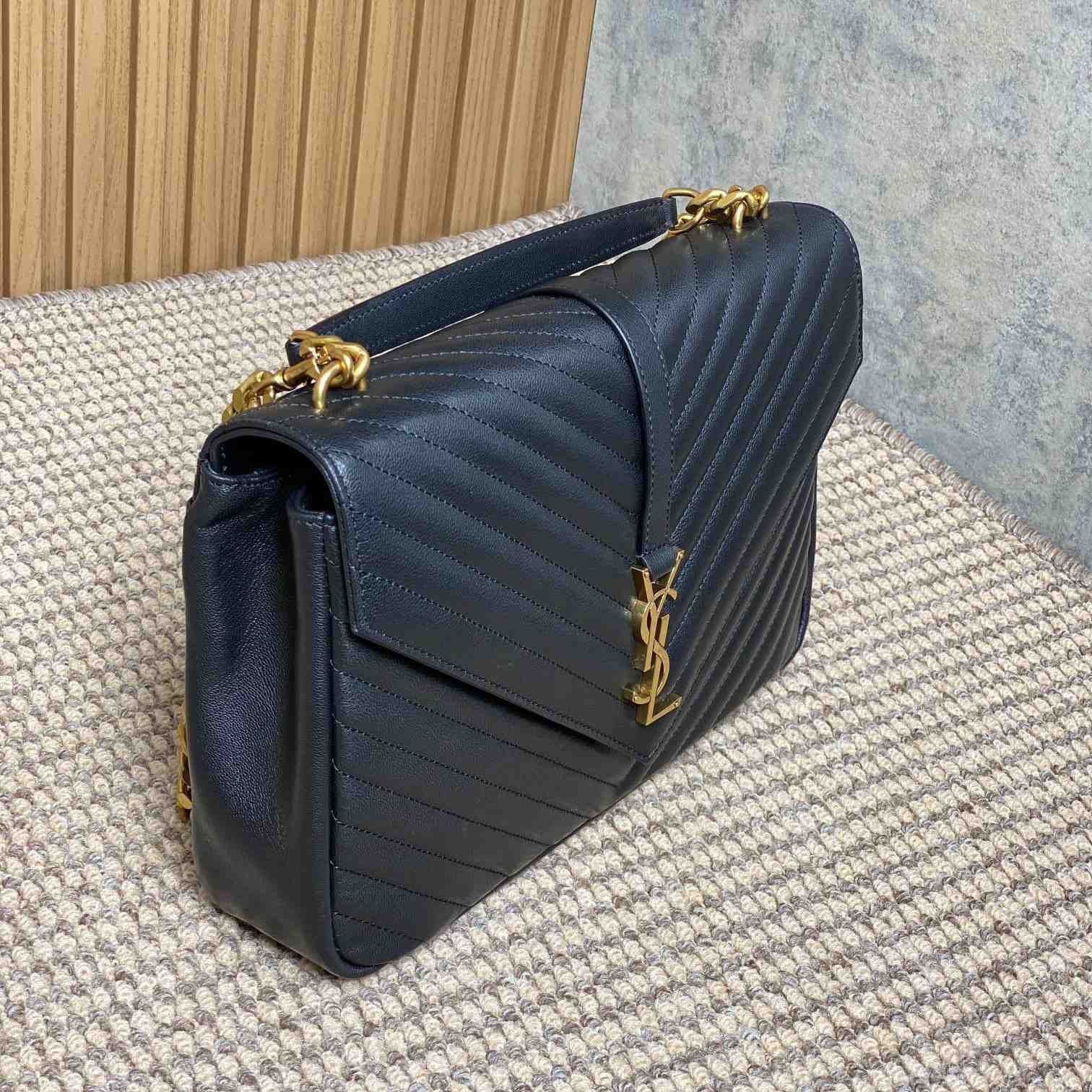 Saint Laurent Black Matelassé Sheepskin Large College Bag  32cm - PerfectKickZ