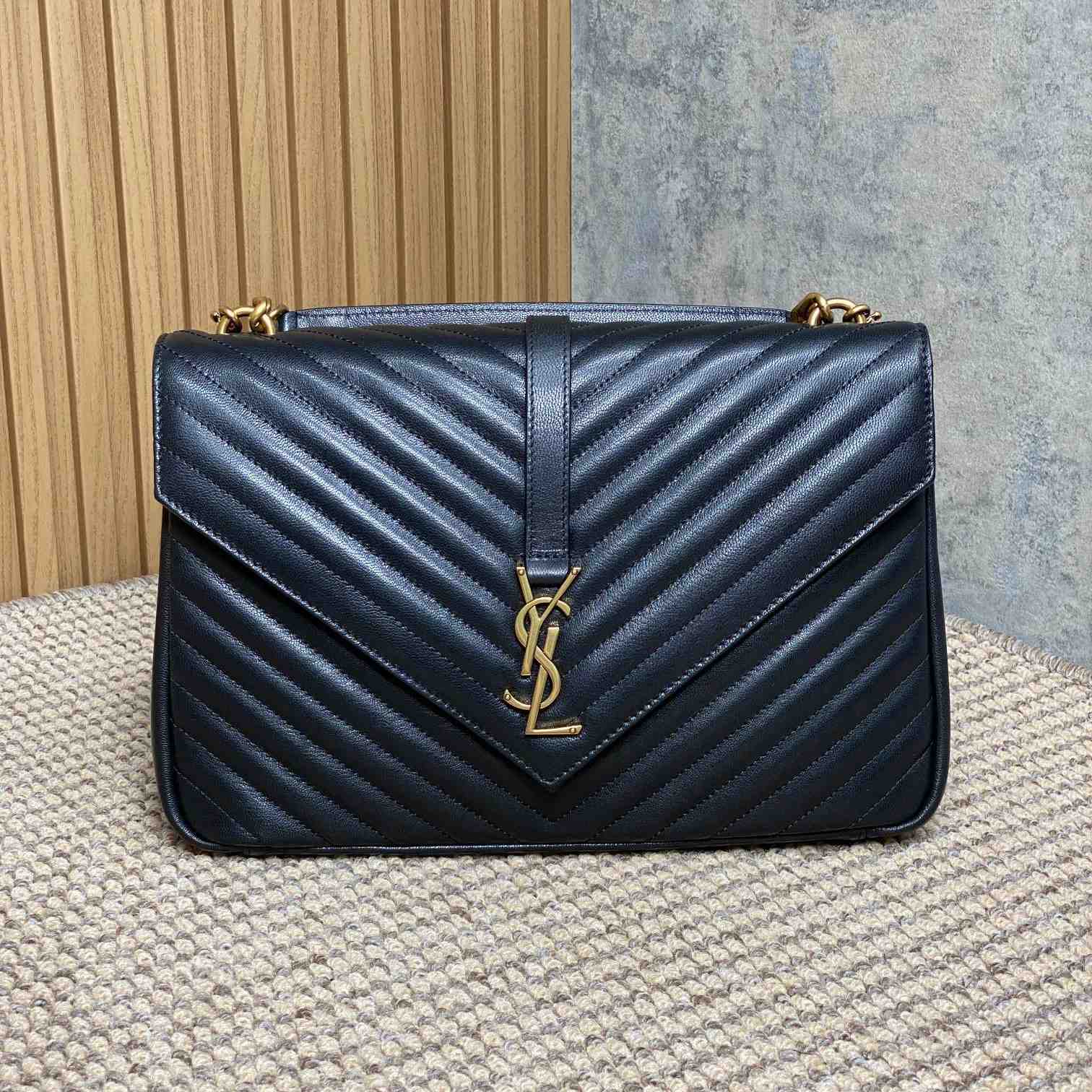Saint Laurent Black Matelassé Sheepskin Large College Bag  32cm - PerfectKickZ