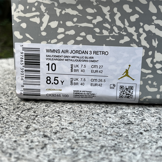 Air Jordan 3 “Sail/Metallic Silver” Sneakers   CK9246-100 - PerfectKickZ
