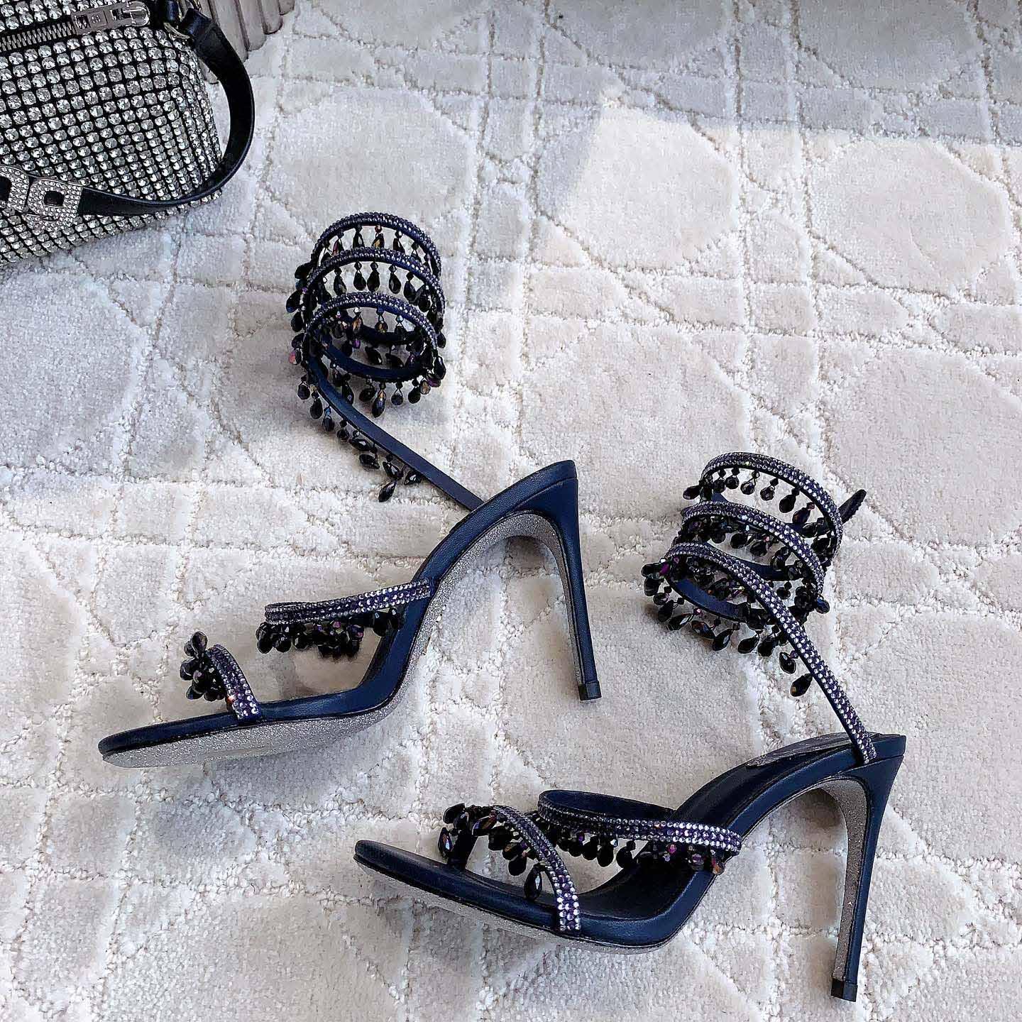 Rene Caovilla Jeweled Chandelier Crystal Teal Sandal  95mm - PerfectKickZ