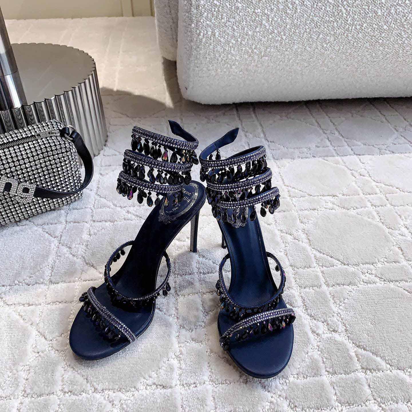 Rene Caovilla Jeweled Chandelier Crystal Teal Sandal  95mm - PerfectKickZ