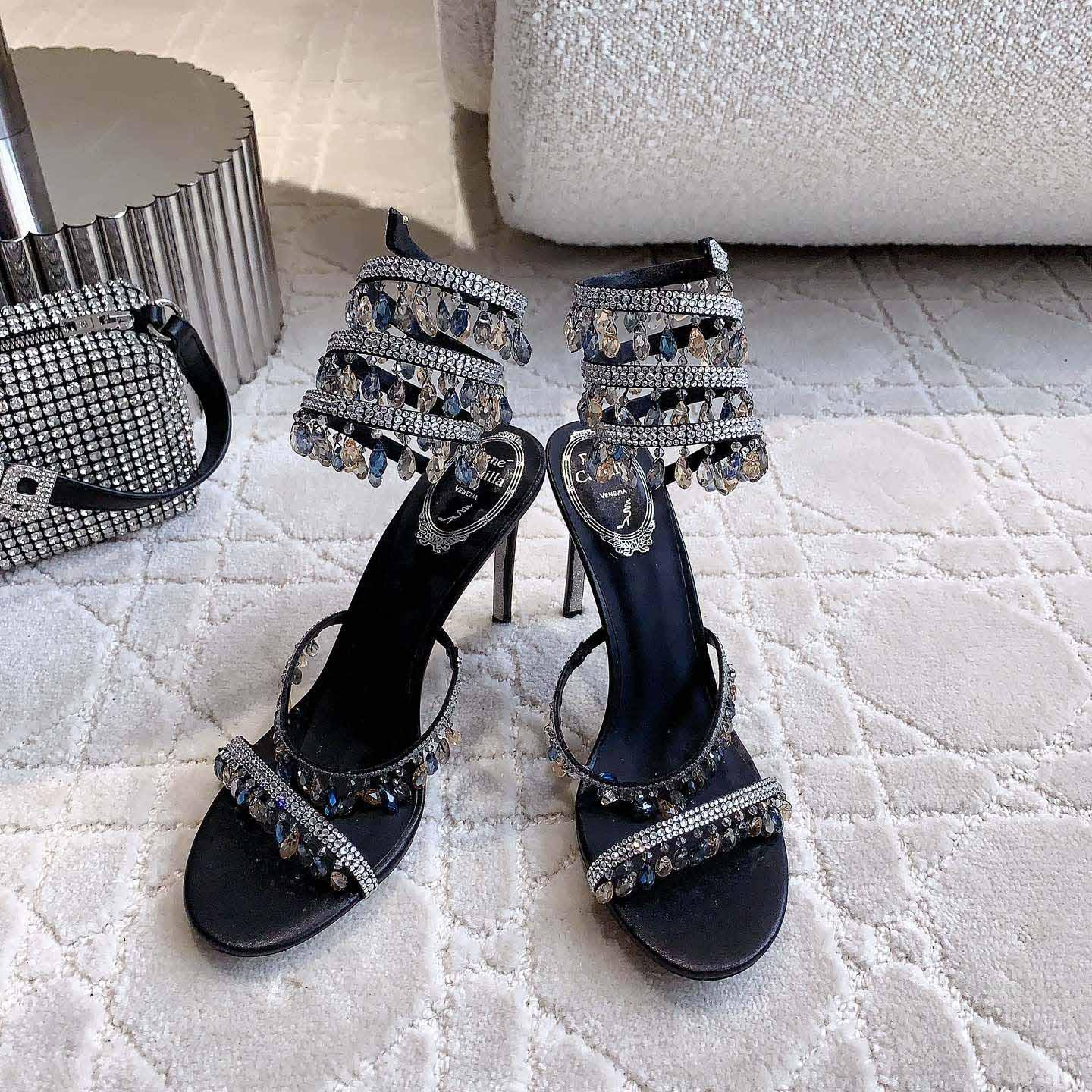Rene Caovilla Jeweled Chandelier Crystal Teal Sandal  95mm - PerfectKickZ