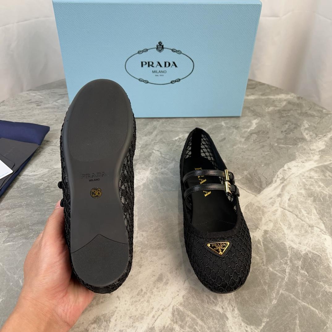 Prada Black Mesh Fabric Ballerinas - PerfectKickZ