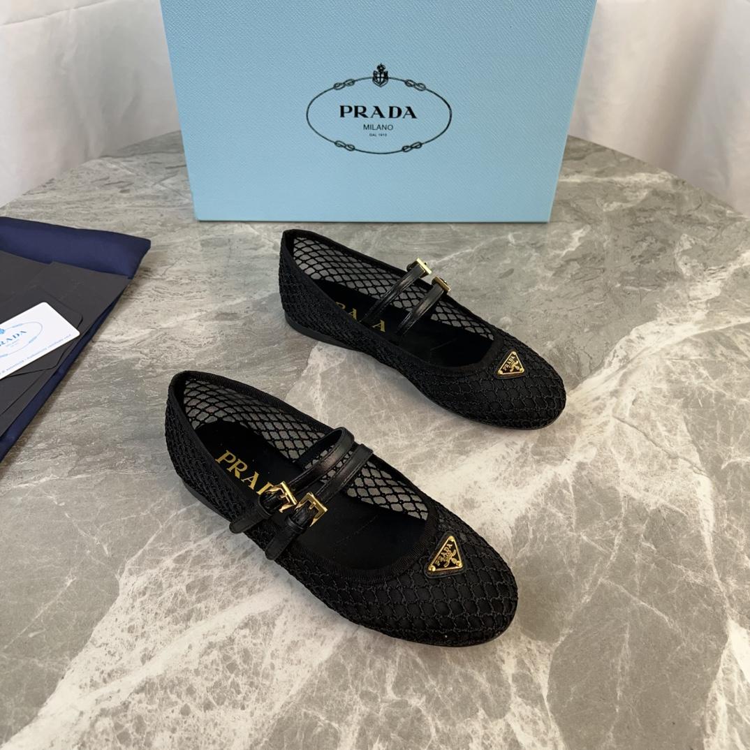 Prada Black Mesh Fabric Ballerinas - PerfectKickZ