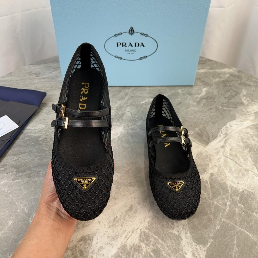 Prada Black Mesh Fabric Ballerinas - PerfectKickZ