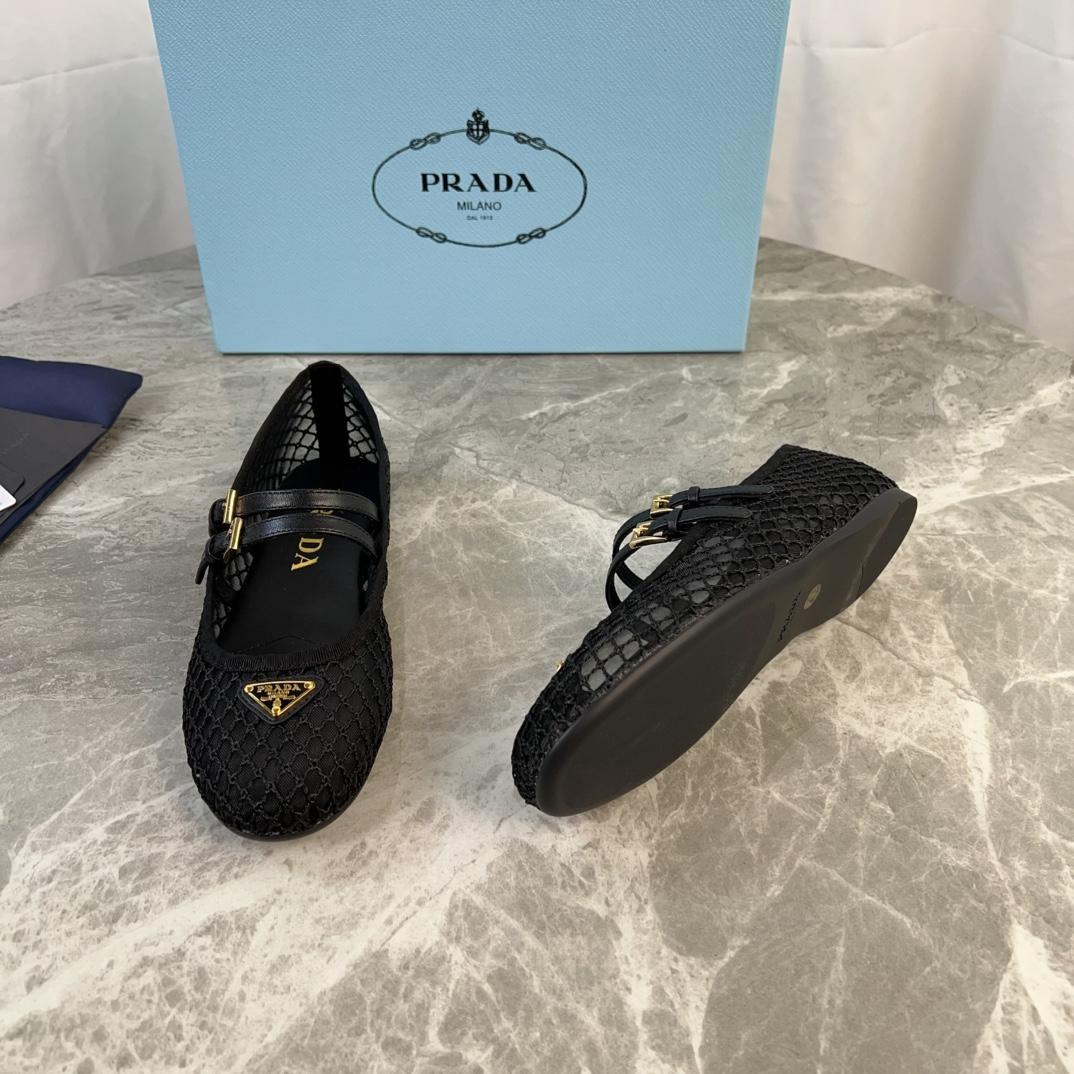 Prada Black Mesh Fabric Ballerinas - 