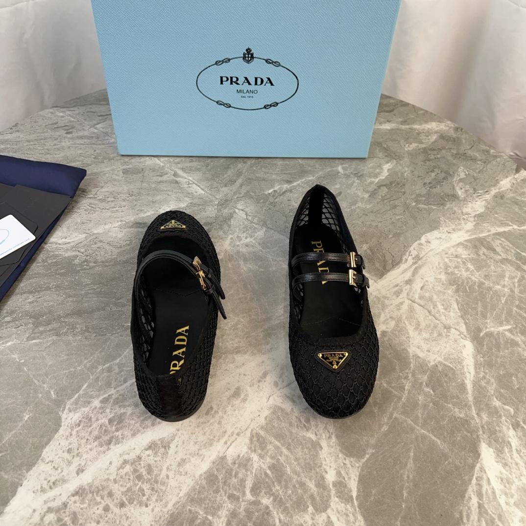 Prada Black Mesh Fabric Ballerinas - 