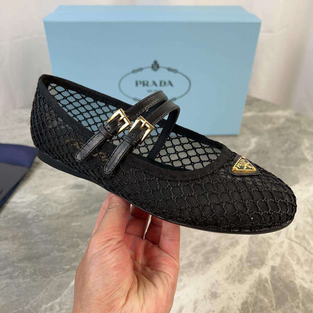 Prada Black Mesh Fabric Ballerinas - 