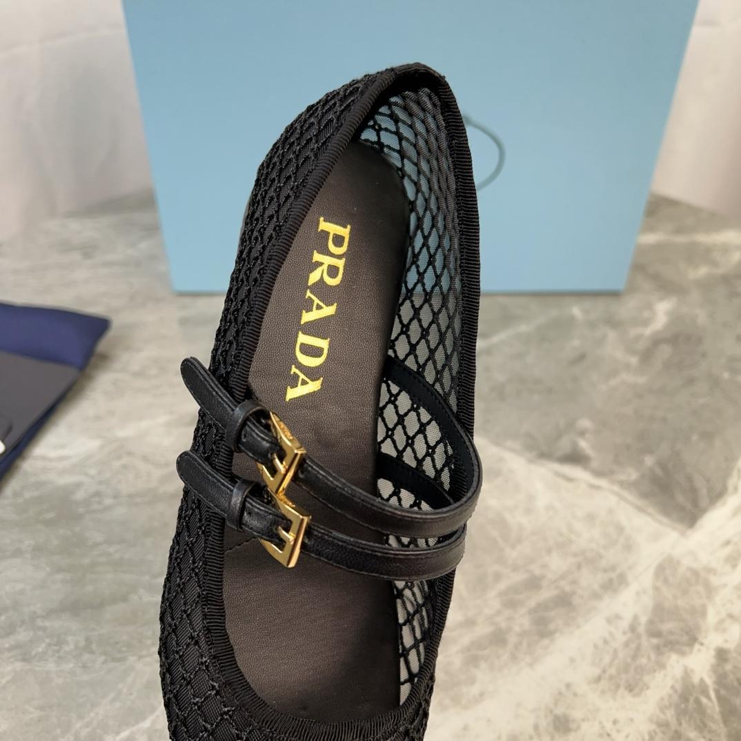 Prada Black Mesh Fabric Ballerinas - 