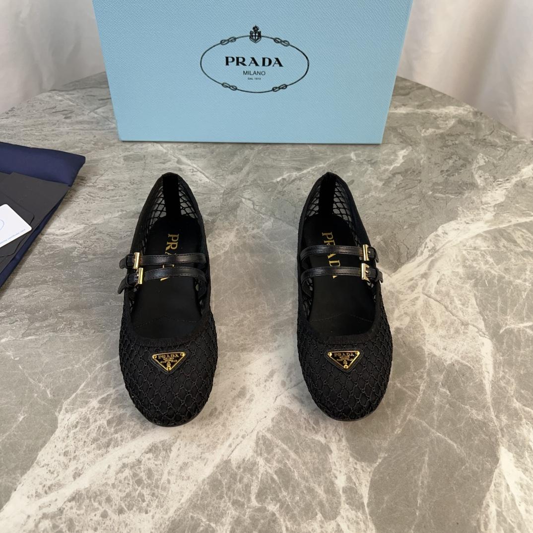 Prada Black Mesh Fabric Ballerinas - 