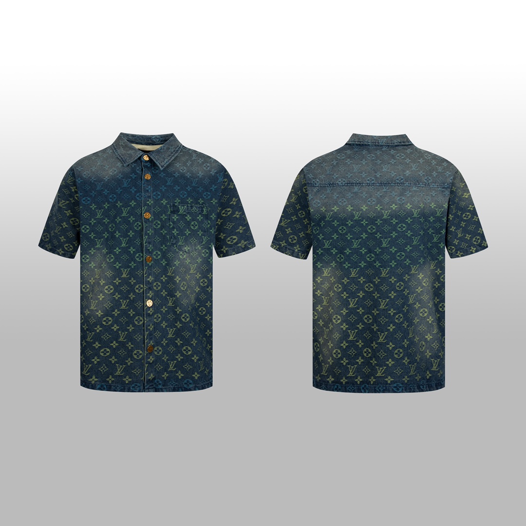 Louis Vuitton Rainbow Monogram Short-Sleeved Denim Shirt - PerfectKickZ
