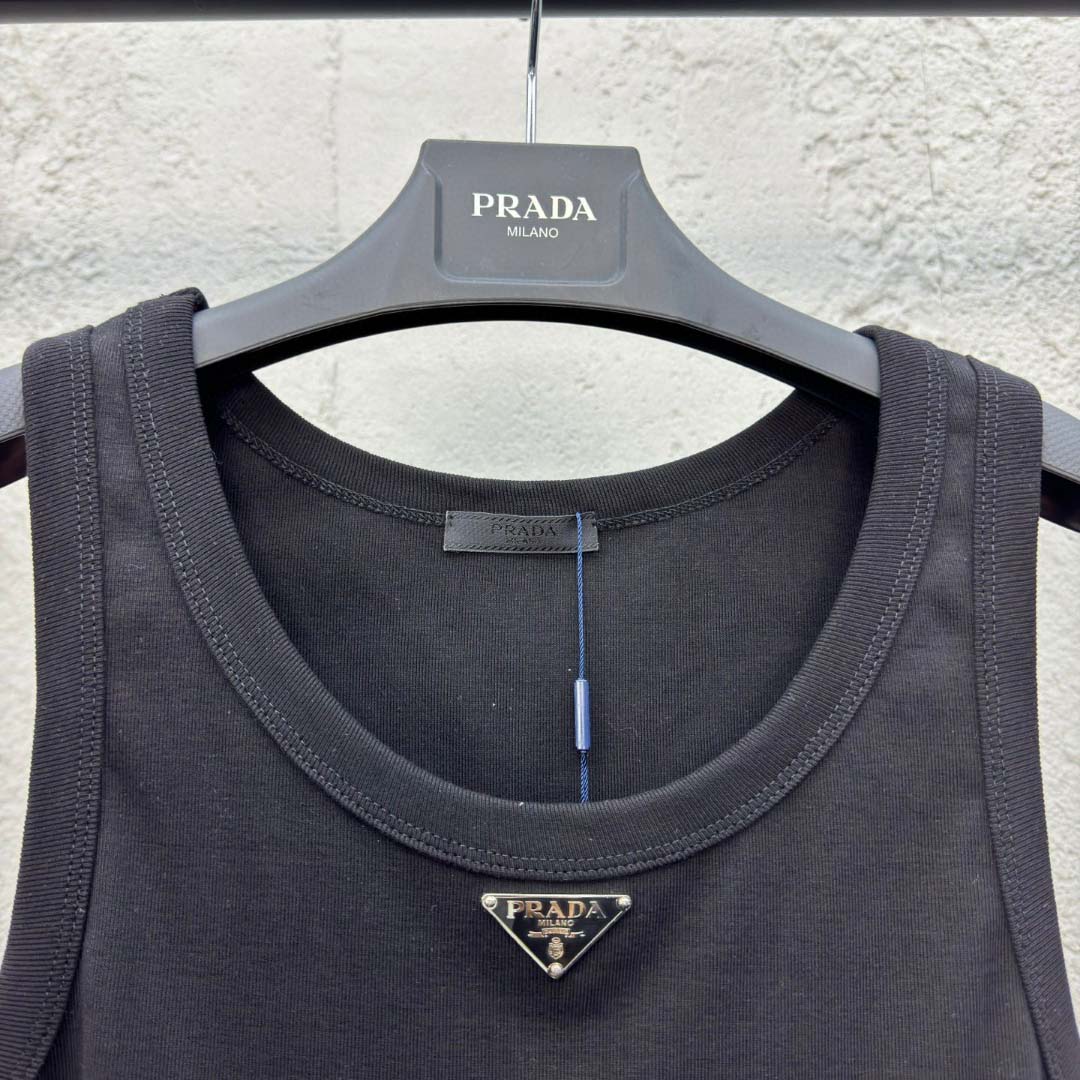 Prada Cotton Tank Top With Enamel Logo - PerfectKickZ