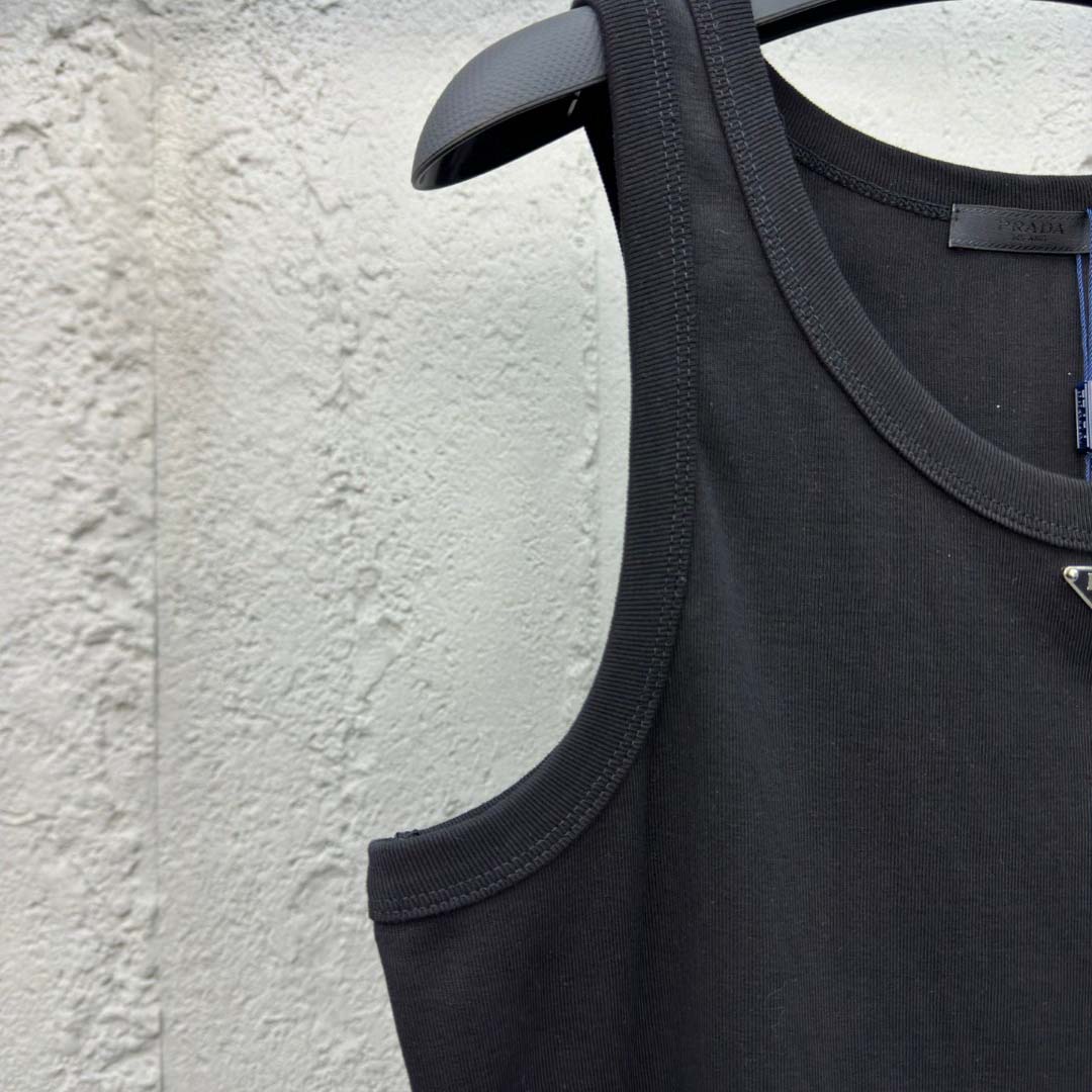 Prada Cotton Tank Top With Enamel Logo - PerfectKickZ