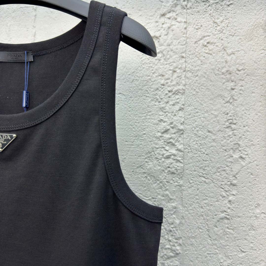 Prada Cotton Tank Top With Enamel Logo - PerfectKickZ