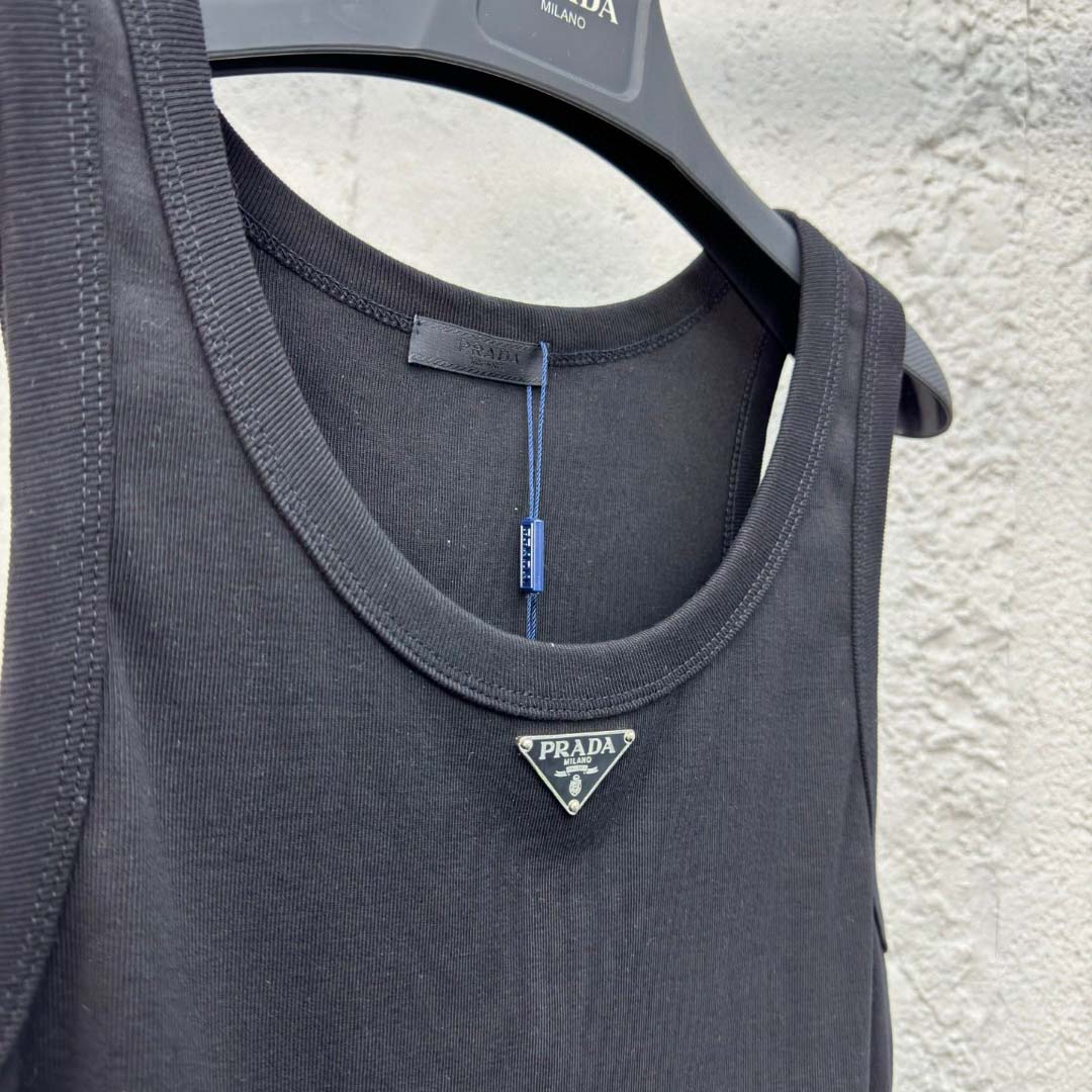 Prada Cotton Tank Top With Enamel Logo - PerfectKickZ