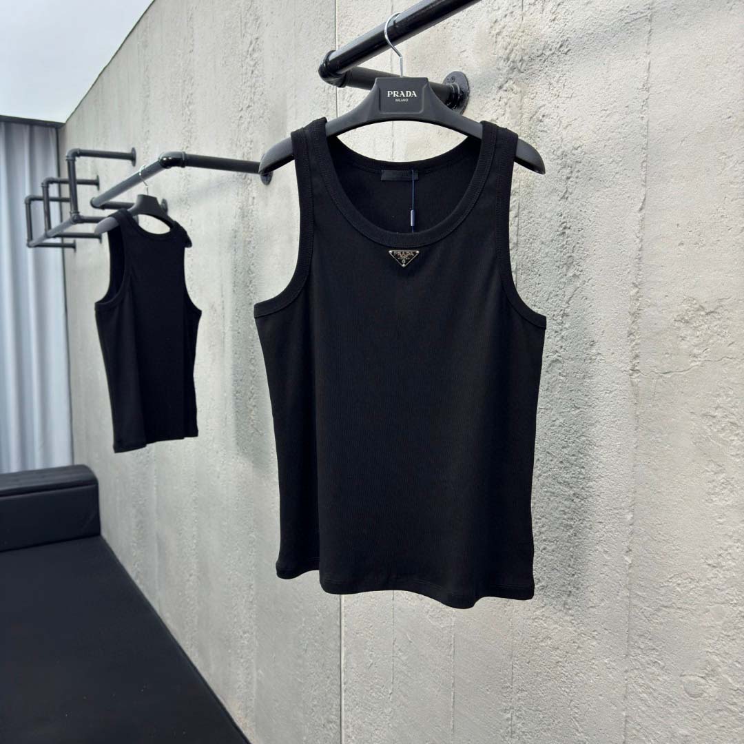 Prada Cotton Tank Top With Enamel Logo - PerfectKickZ