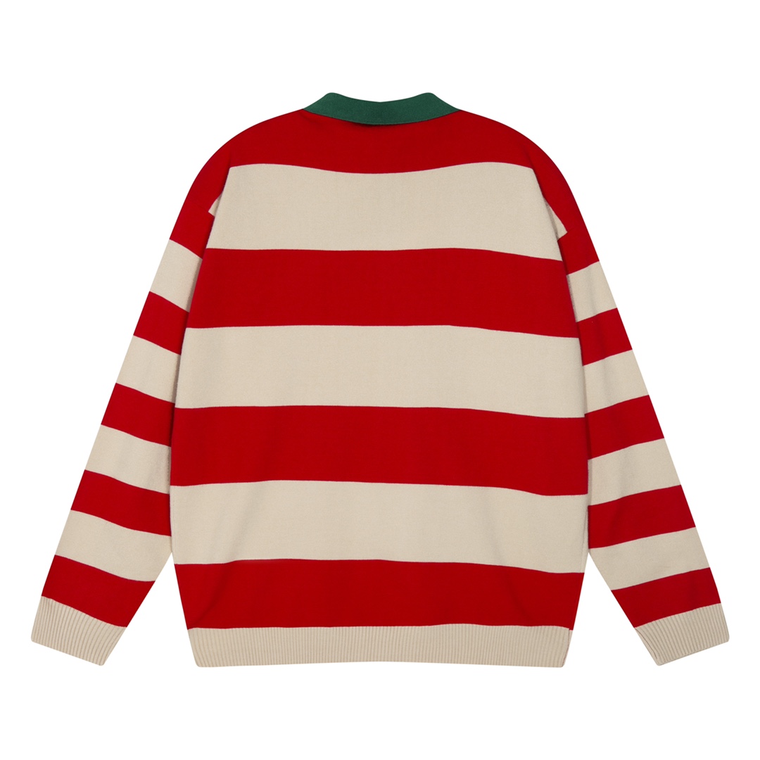 Gucci Logo Embroidered Striped Cotton Half-Placket Sweater - PerfectKickZ