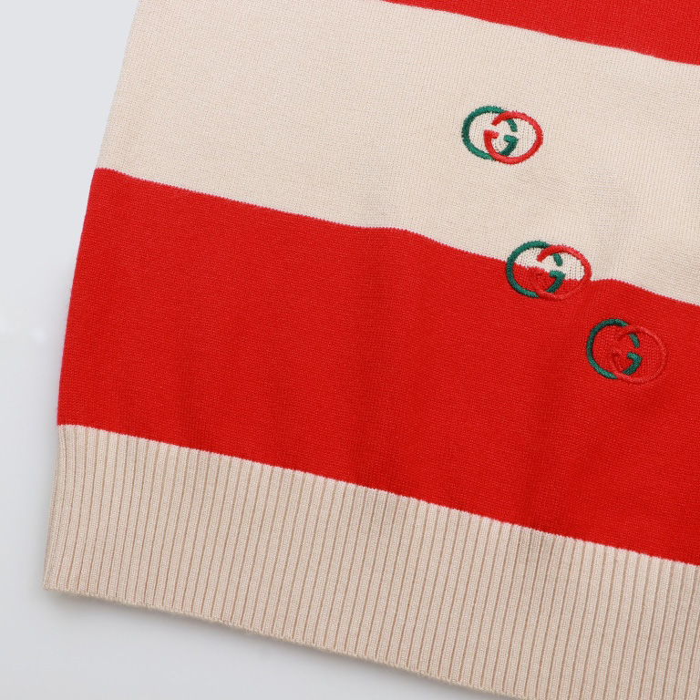 Gucci Logo Embroidered Striped Cotton Half-Placket Sweater - PerfectKickZ
