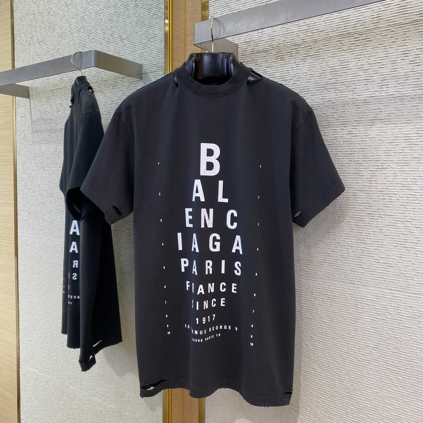 Balenciaga Eye Chart Distressed Oversize Cotton T-shirt - PerfectKickZ