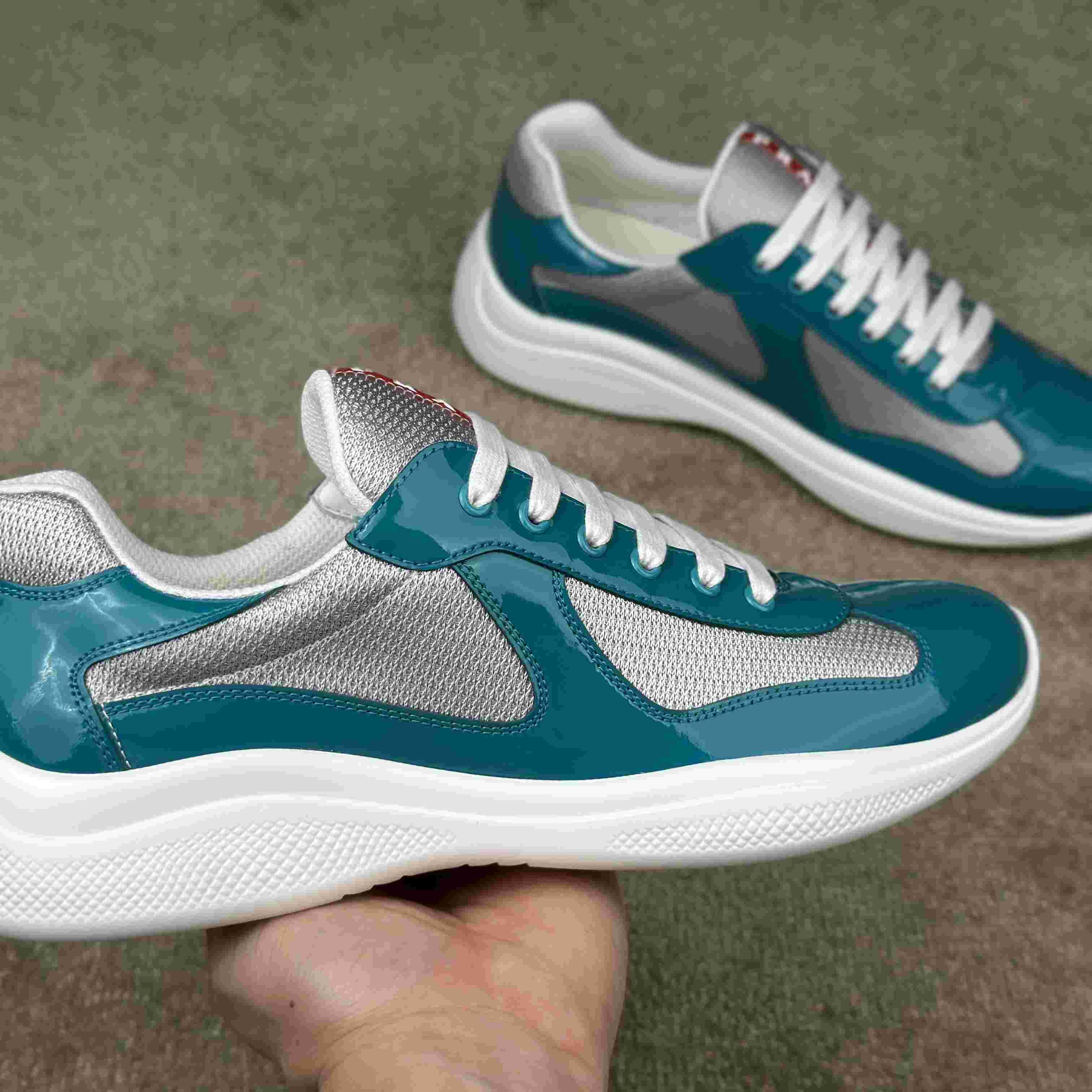 Prada America's Cup Patent Leather And Bike Fabric Sneakers - PerfectKickZ