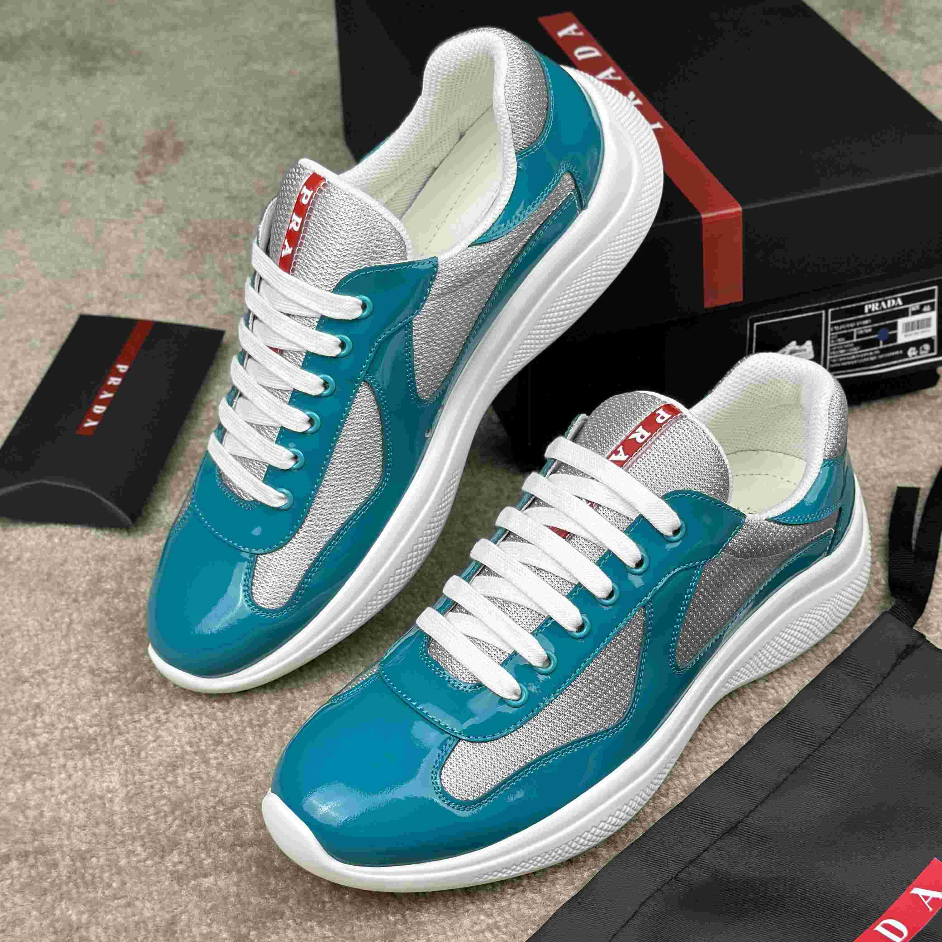 Prada America's Cup Patent Leather And Bike Fabric Sneakers - PerfectKickZ