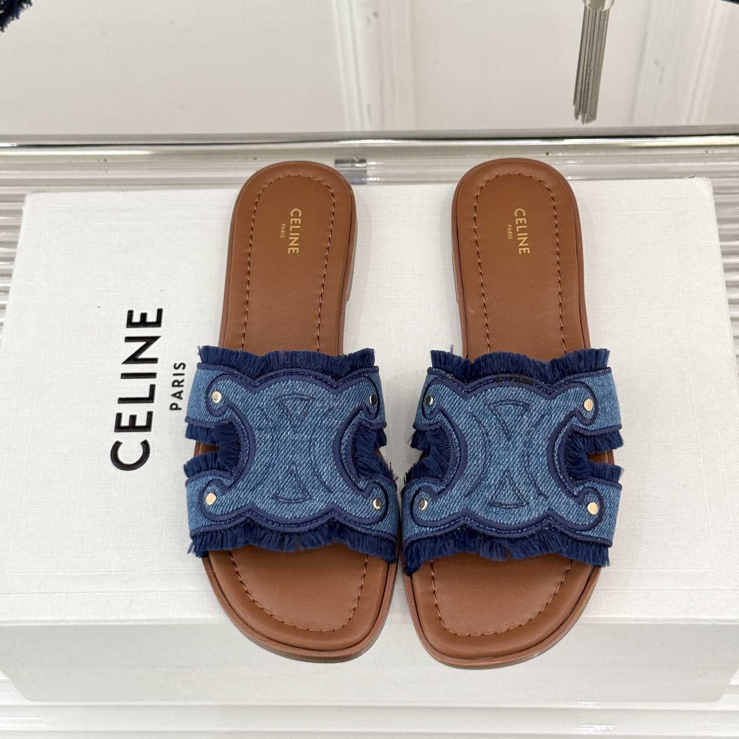 Celine Marina Fringed Mule In Denim  - PerfectKickZ