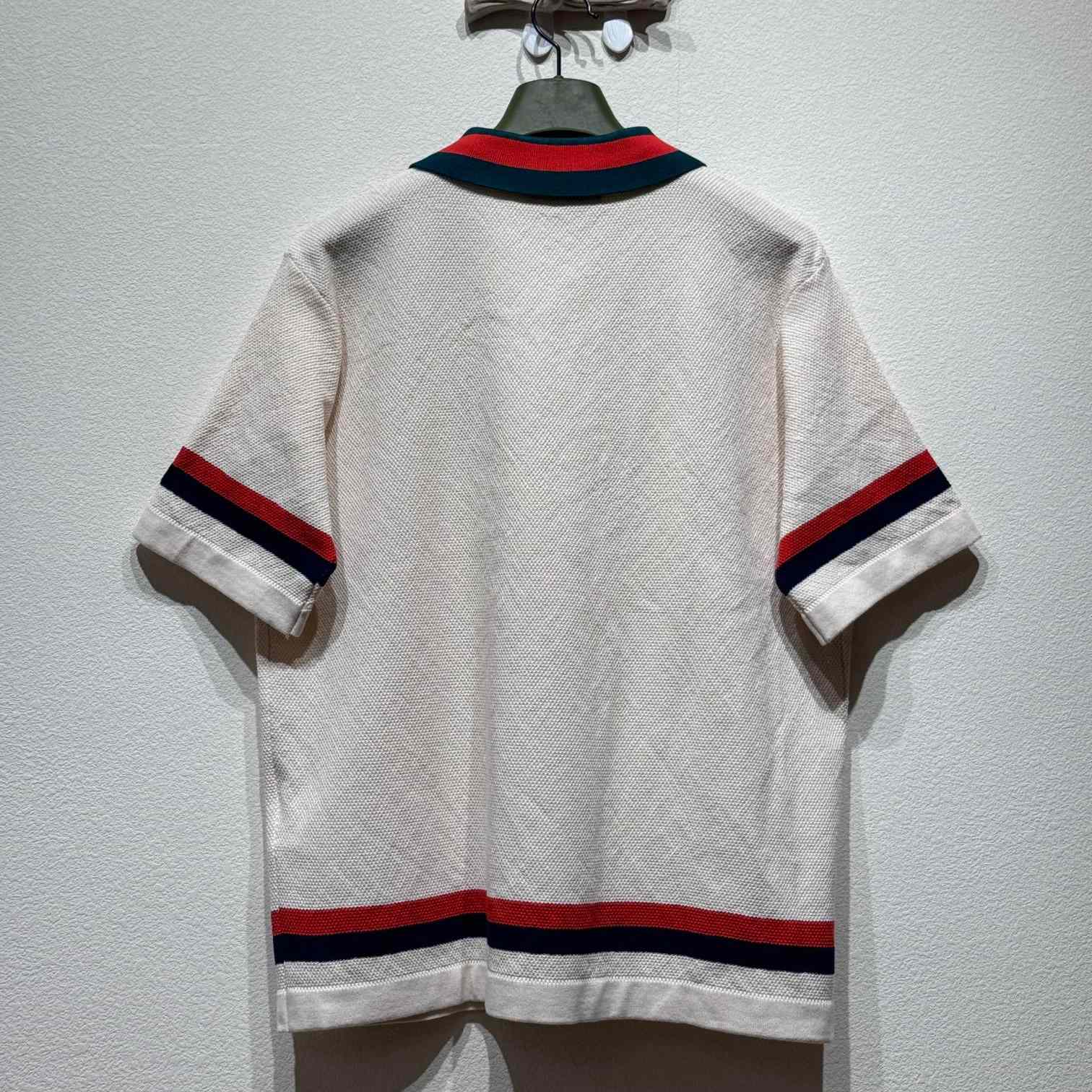 Gucci Knit Cotton Polo Shirt With Web - PerfectKickZ