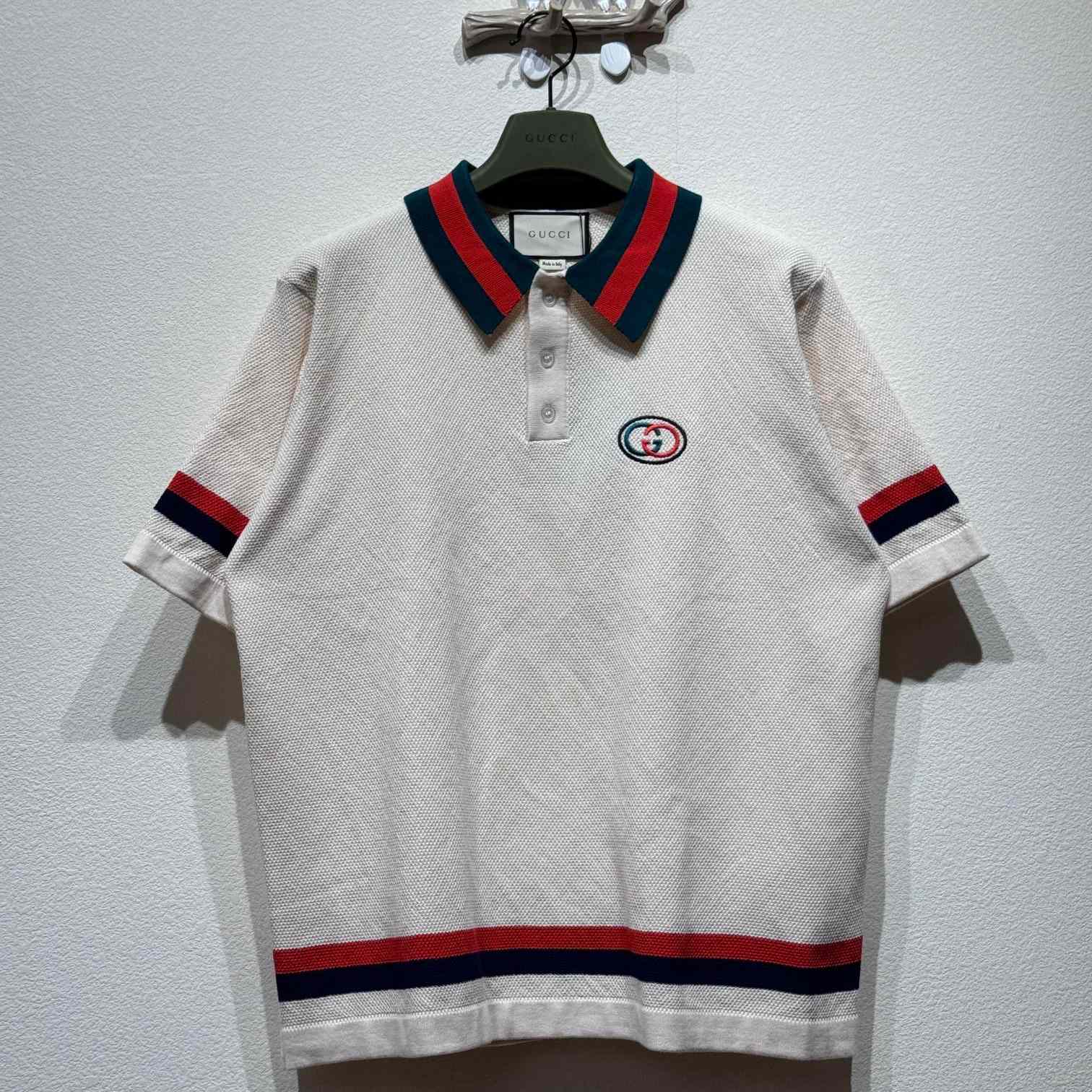 Gucci Knit Cotton Polo Shirt With Web - PerfectKickZ