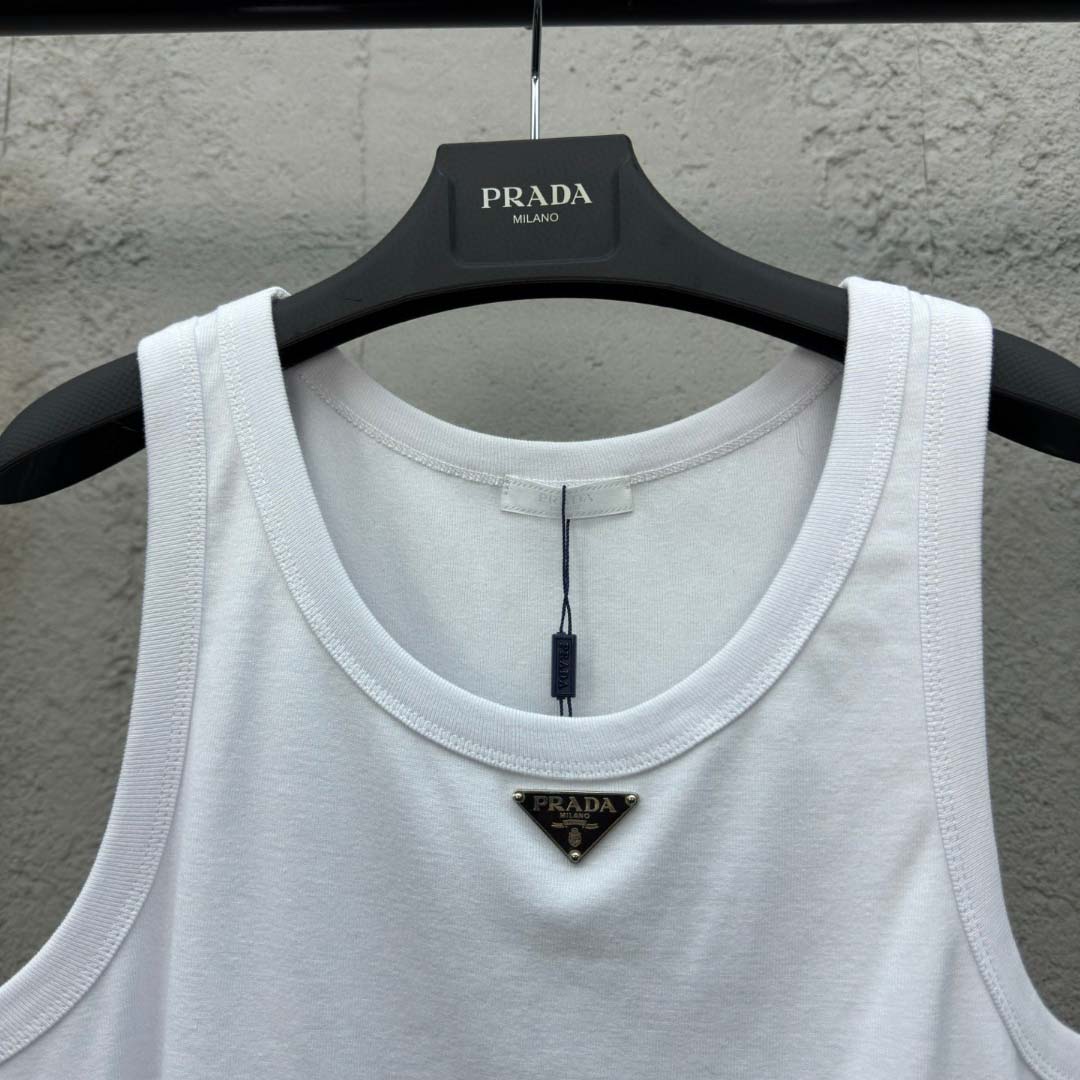 Prada Cotton Tank Top With Enamel Logo - PerfectKickZ