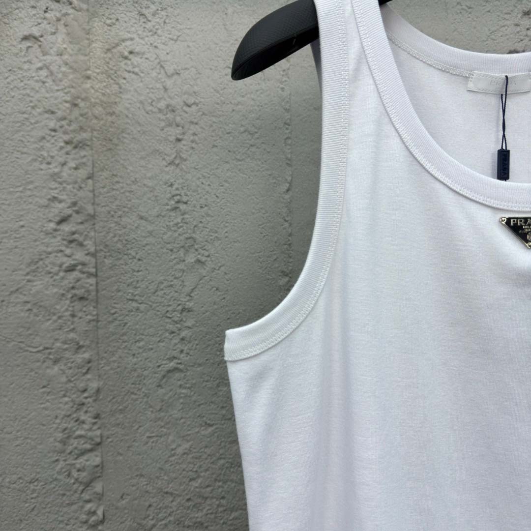 Prada Cotton Tank Top With Enamel Logo - PerfectKickZ