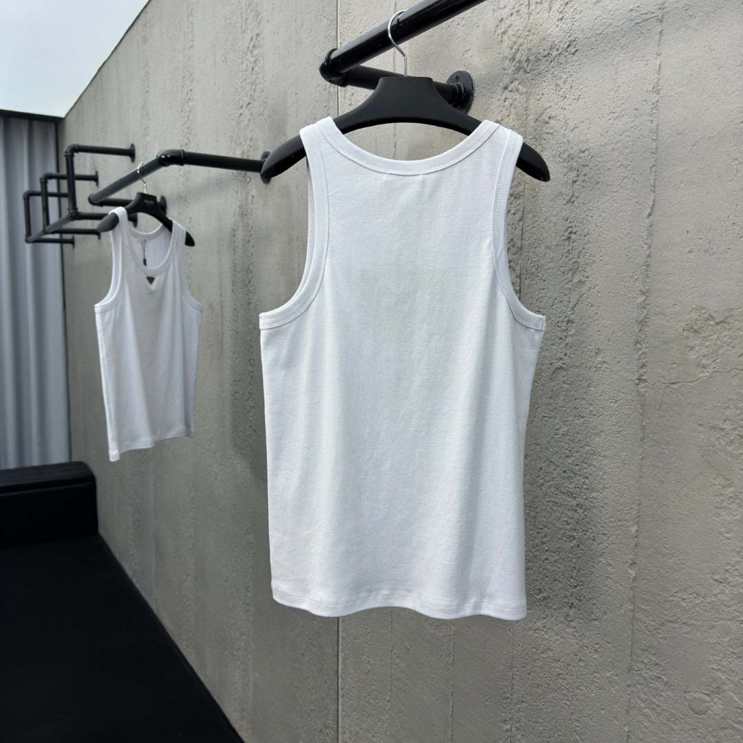 Prada Cotton Tank Top With Enamel Logo - PerfectKickZ