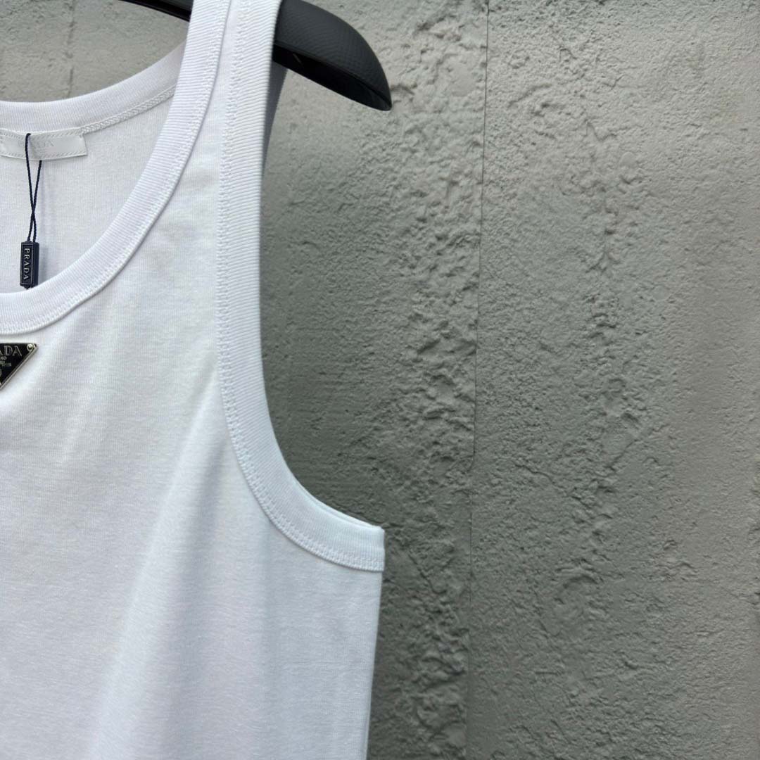 Prada Cotton Tank Top With Enamel Logo - PerfectKickZ